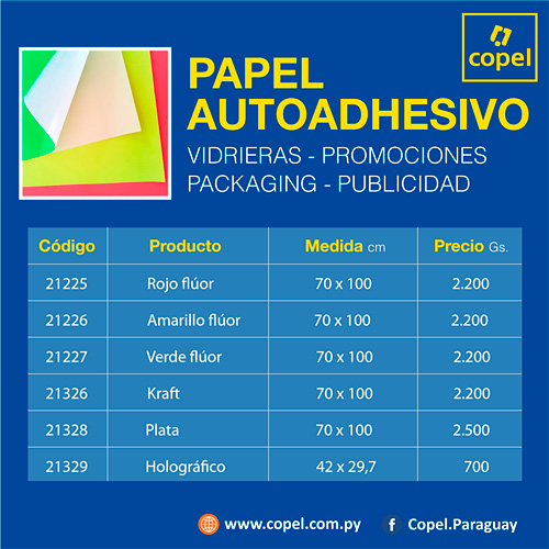 Copel. Seis modelos de papel autoadhesivo 70 x 100 cm