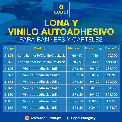 Copel. Lona y vinilo autoadhesivo para banners y carteles